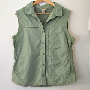 LL Bean Green Sleeveless Fishing Button Down Shirt Size Medium